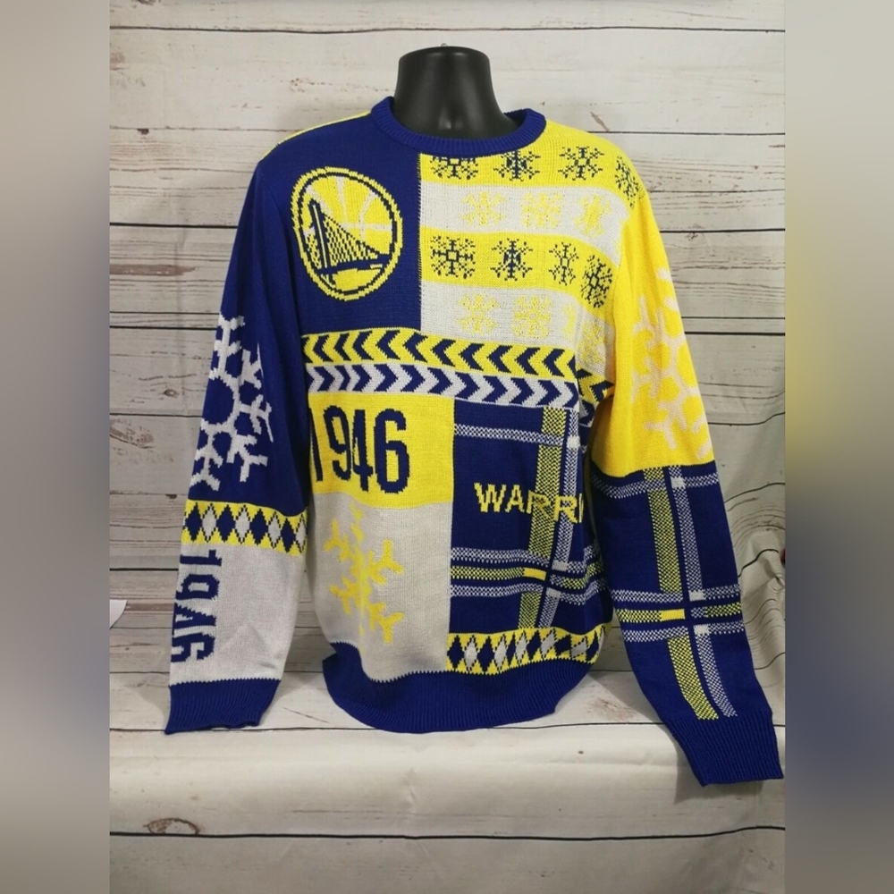 NEW NBA  Golden State Warriors Basketball Sweater  Blue/Gold Unisex Large